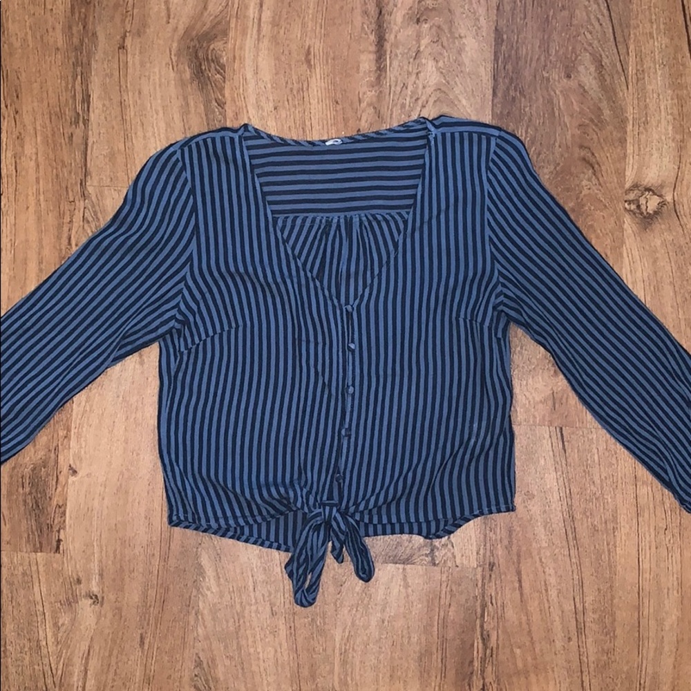 Striped long sleeve button top